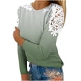 thumbnail image 2 of New trending & for spring GaThRRgYP Womens Tops Long Sleeve,Women Casual Round-Neck Lace Hollow Out Long Sleeve Pullover Blouse T-shirt Tops Green S, 2 of 5