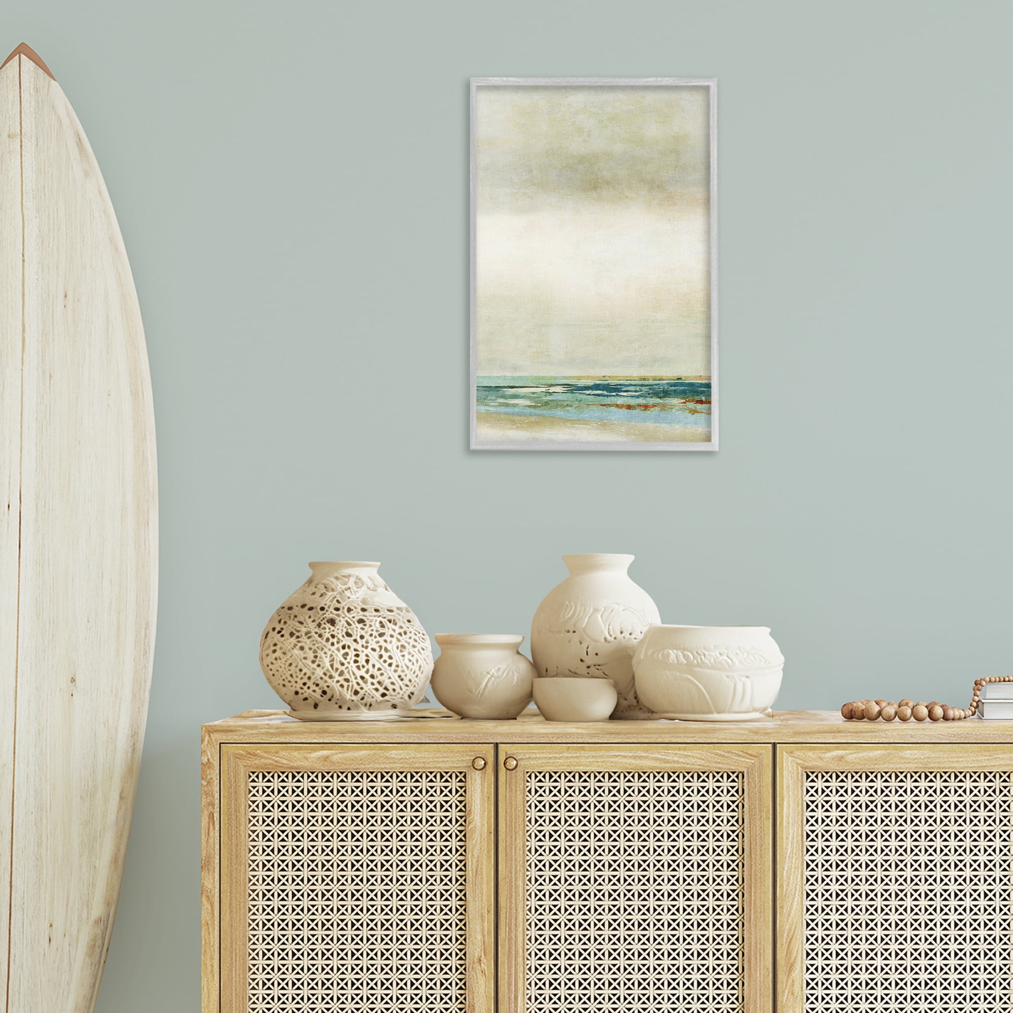 Stupell Industries Neutral Beige Beach Abstraction Abstract Painting Gray Framed Art Print Wall Art, 16 x 24