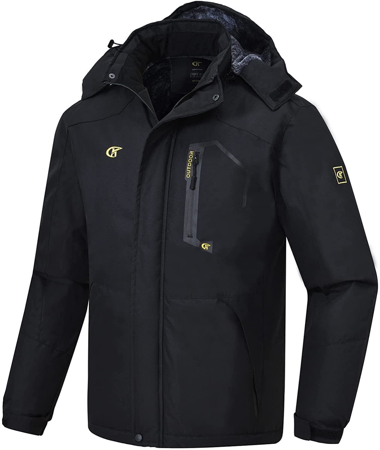 Tyhengta Men's Waterproof Ski Jacket Warm Winter Snow Coat Mountain Windbreaker Hooded Raincoat Black L