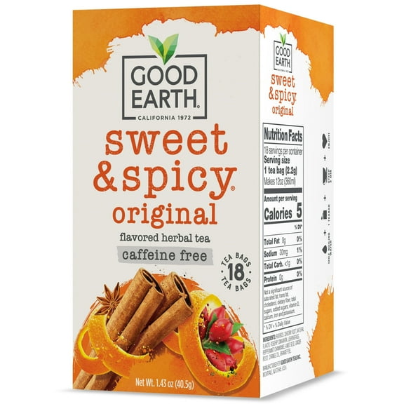 Pack of 6, Good Earth Sweet & Spicy Original Black Tea, Caffeine Free, 18 bg - 1.45 oz