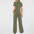 thumbnail image 6 of Stamzod 2 Piece Matching Summer Sweatsuit Lounge Set Short Sleeve Tops and Wide Leg Pants Sets Travel Airport Outfits Army Green M, 6 of 7