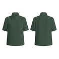 thumbnail image 4 of Women's Solid V-Neck Work Blouse Short Sleeve Stand Collar Business Casual Office Shirt, 4 of 7