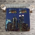 thumbnail image 3 of Ambesonne Scenery Quilted Bedspread Set 3 Pcs, NYC Midtown Skyline, Queen Size, Royal Blue, 3 of 3