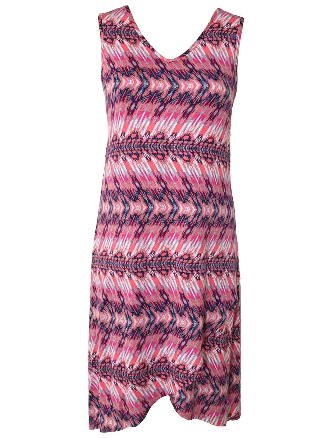 V-Neck Summer Dress, Pink Arrow Print 
