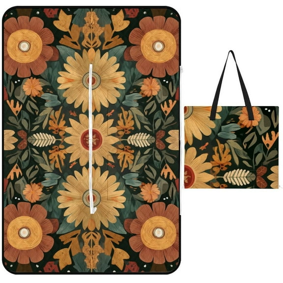 Dahlia Flower Picnic Blanket Waterproof Outdoor Beach Blanket Hand-held Pad Suitable for Travel, Camping, Beach, Family Gatherings