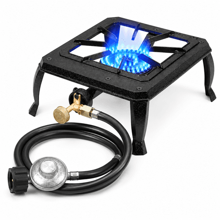 Vivicreate Single Burner Propane Stove, Heavy-Duty Cast Iron Outdoor Gas Cooker with CSA-Listed Regulator and Hose for Camping and BBQ