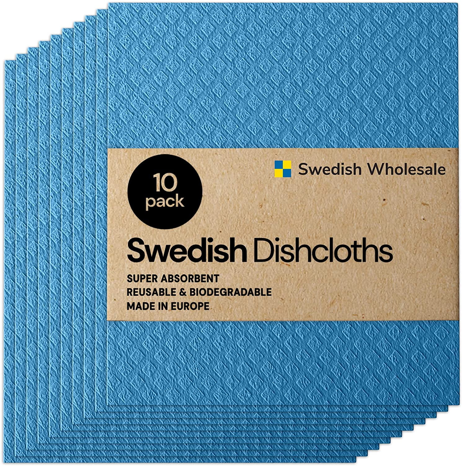 Swedish Wholesale Swedish Dish Cloths 10 Pack Reusable, Blue