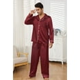thumbnail image 2 of U2SKIIN Mens Silk Pajamas Set, Long Sleeve Satin Pajamas for Men Sleepwear Button Down Pjs Set Two-piece（Burgundy, Medium）, 2 of 5