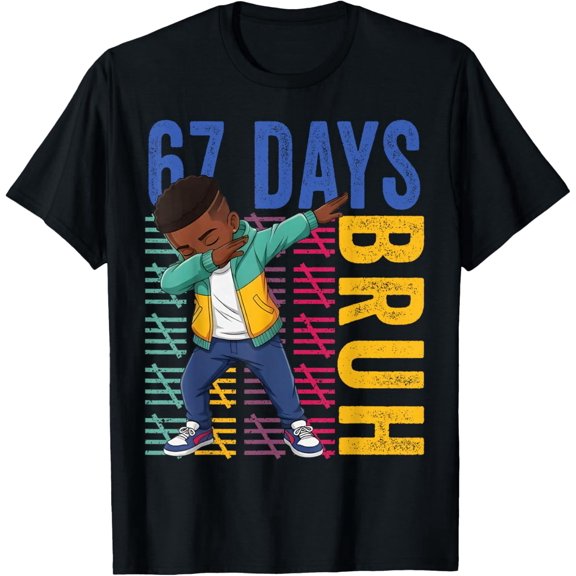 Childrens Wear 67 Days Bruh Dabbing Boy Graphic T Shirt For Boys Funny Countdown Style Birthday Gift Unisex Short Sleeve Cotton Tee