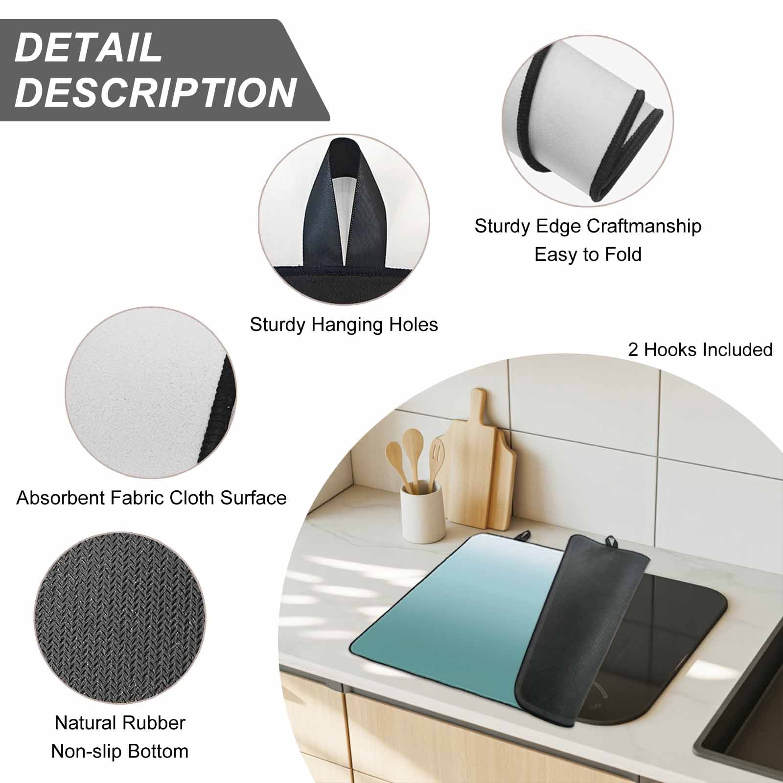 Turquoise Ombre Stove Top Cover for Electric Stove, Heat-proof & Non Slip Glass Top Stove Cover Protector, Teal White Gradient Modern Abstract Art Kitchen Flat Cooktop Rubber Mat 31x24 Inches