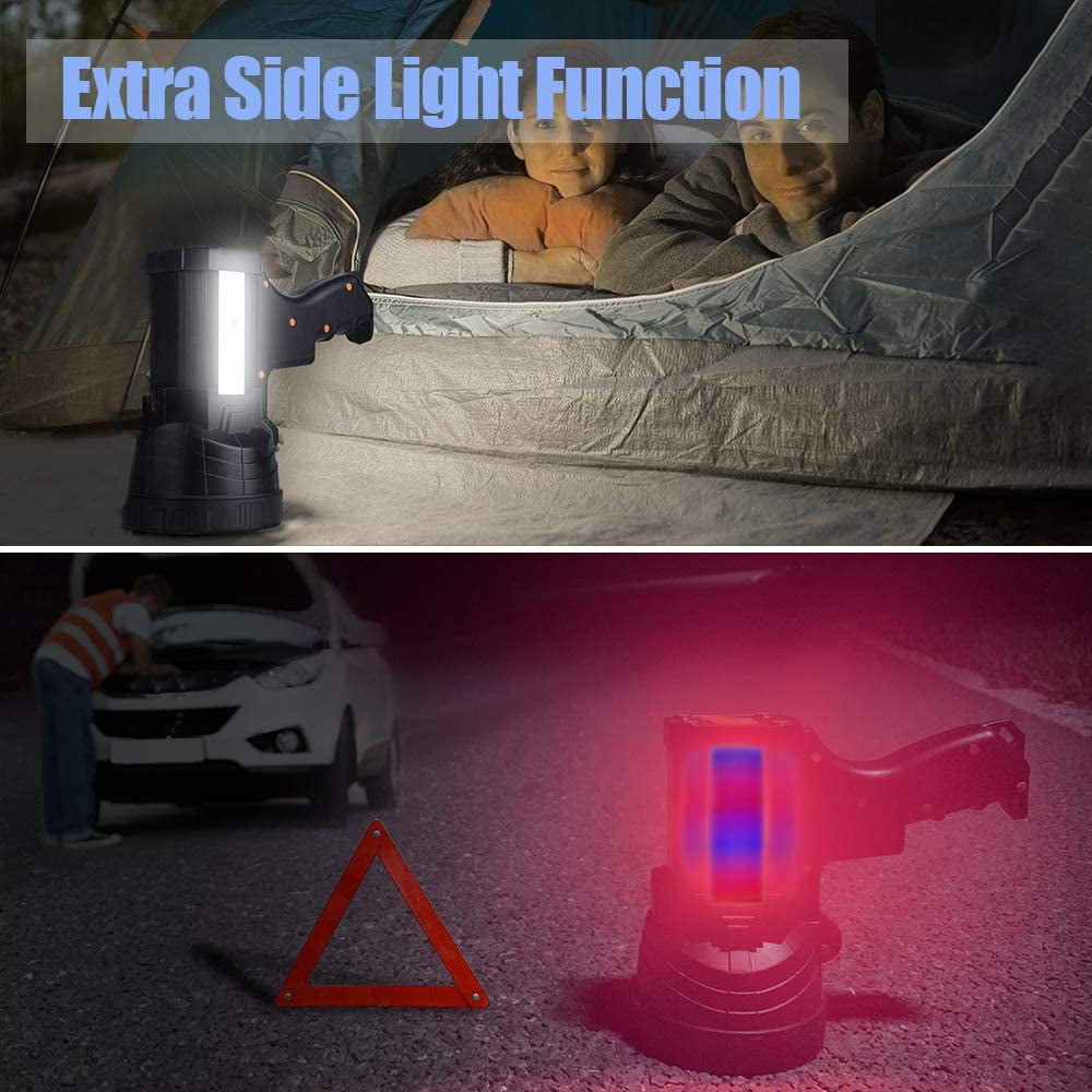 Rechargeable Spotlight, Super Bright 1000,000 LM LED Flashlight Handheld Spotlight 10000mAh Long Lasting Large Flashlight Searchlight and Flood Camping Flashlight with Foldable Tripod Black