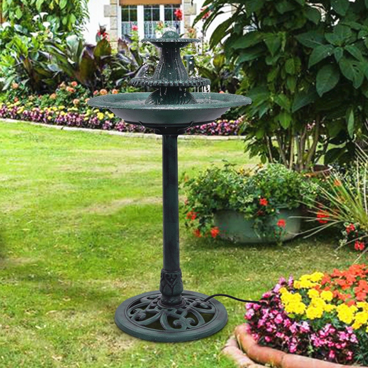 AOOLIVE 3 Tier Outdoor Garden Yard Bird Decor Pedestal Water Fountain