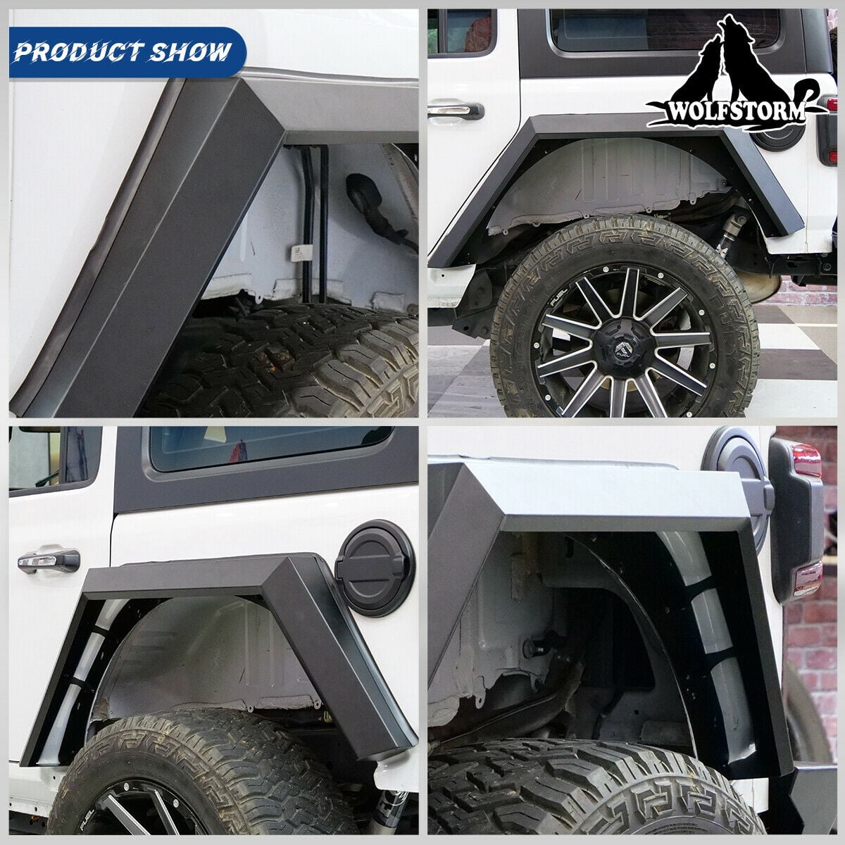 WOLFSTORM Rear Fender Flares Fit for 2018-2021 Jeep Wrangler JL 4 Doors/2 Door,LED DRL Lights and Sequential LED Turn Lights,Jeep Wrangler JL/JLU Fender Flares Replacement Exterior Accessories