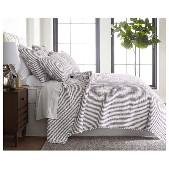 - Tobago Stripe Charcoal Quilt Set - King Quilt   Two King Pillow Shams - White, Charcoal - Quilt Size (106x92in.) and Pillow Sham Size (36x20in.) - Reversible - Cotton Fabric