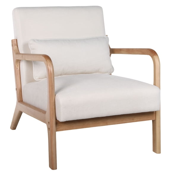 CQSXDA Mid Century Accent Chair with Upholstery, Solid Wood Frame and Detachable Lumbar Pillow for Versatile Spaces, Beige