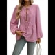 thumbnail image 2 of Blusa Babydoll con Lazo Frontal para Mujer, Larga, Rayas, Peplum, Volantes, Encaje. Rojo S, 2 of 7