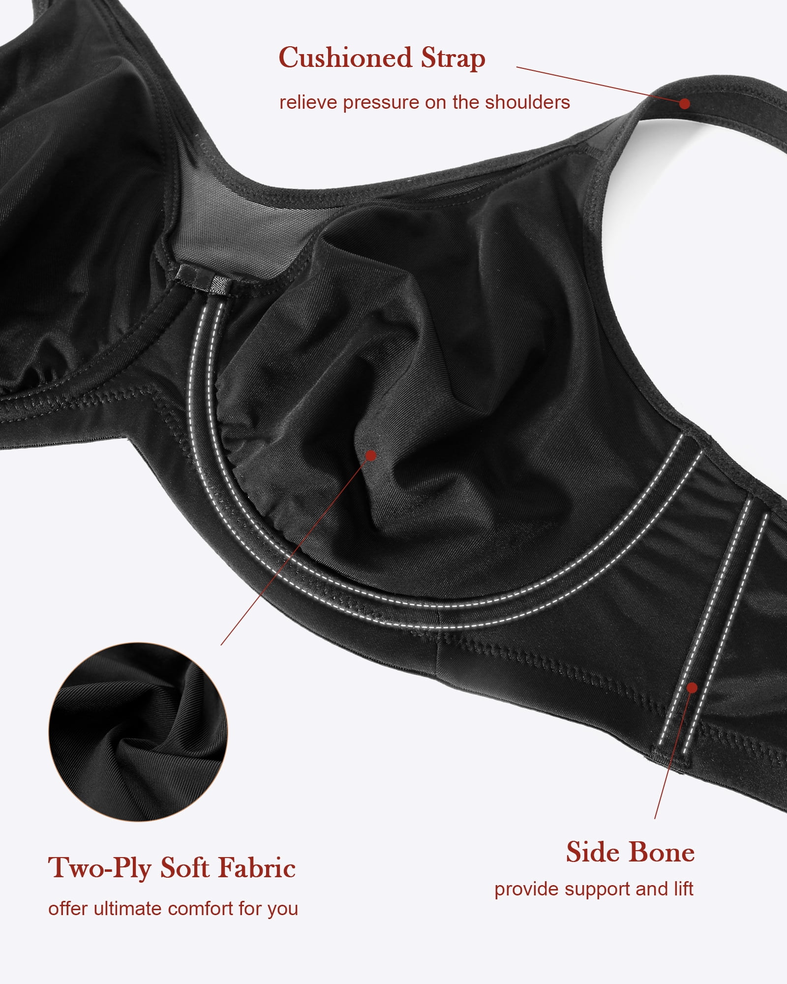 Exerin Women's Minimizer Full Coverage Underwire U-Back Unlined Plus Size Bra(38DD,Black)