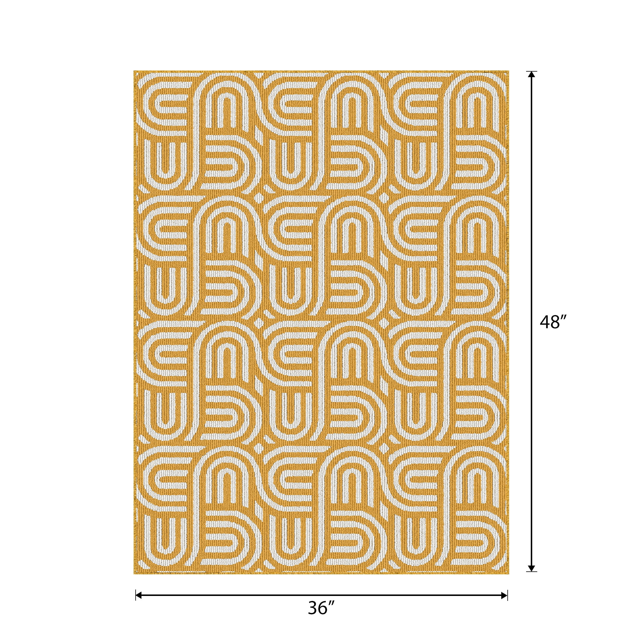 U-Carpet Spring Indoor Modern Geometric Machine-Tufted Yellow Accent Rug, 3' x 4', Machine Washable, Non-Skid Backing
