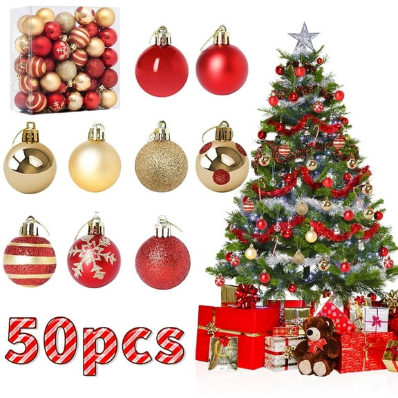 Christmas Tree Ornaments Christmas Balls 1.57" Red and Gold Christmas Ball Hanging Tree Ornament Party Supplies 50Pcs