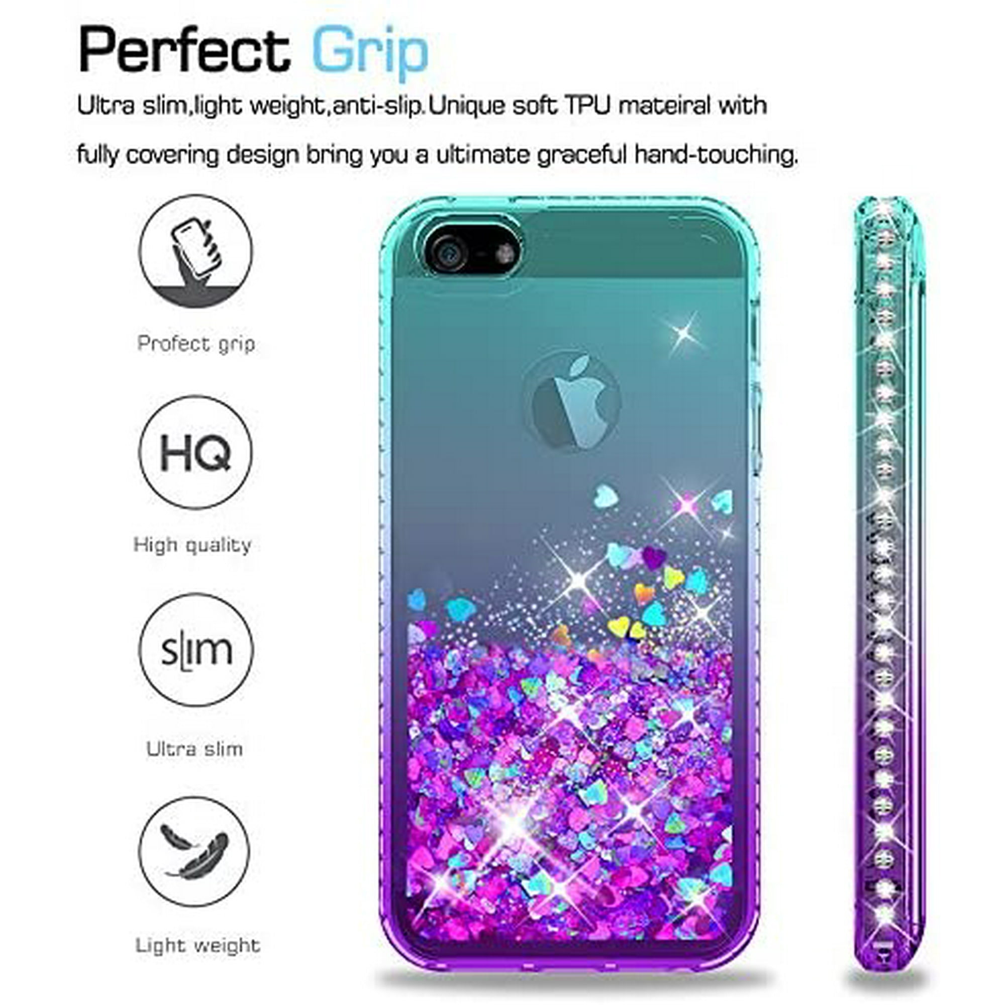 Harnas Zich afvragen campagne iPhone 5S Case, iPhone 5 Case, iPhone SE Case for Girls Women, LeYi Coque  Glitter Cute Design Quicksand Moving Liquid | Walmart Canada