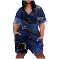 thumbnail image 2 of DDAPJ pyju Plus Size Shorts Jumpsuit for Women Oversized Short Sleeve V Neck T-Shirt Rompers Summer Casual Overall with Pockets 70% off Clearance Sale Dark Purple XL, 2 of 5