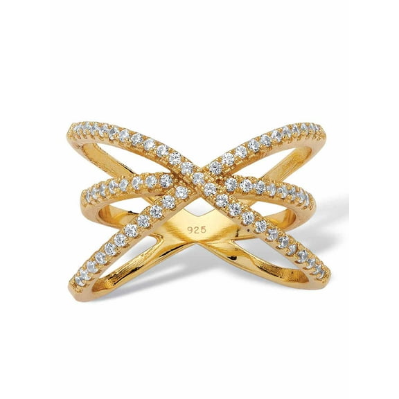 PalmBeach Jewelry .57 TCW Cubic Zirconia 14k Yellow Gold-Plated Sterling Silver Crossover Ring