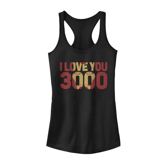 Junior's Marvel Iron Man Love 3000 Mask  Racerback Tank Top Black X Large