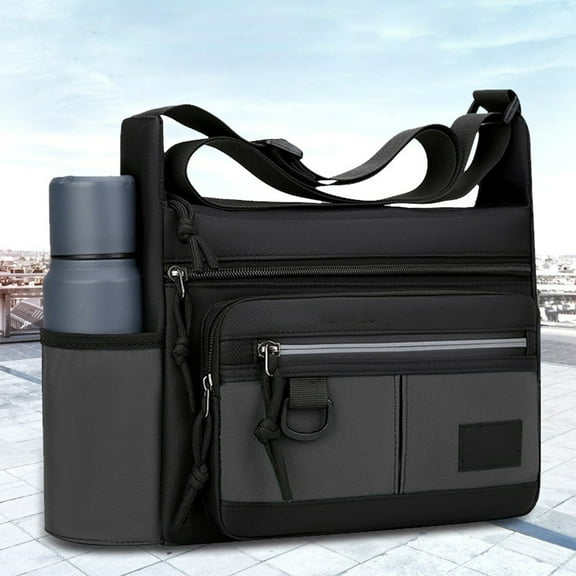 Men's Large Capacity Crossbody Bag, Adjustable Commuter Shoulder Bag with Water Bottle Holder, Multi-Compartment Organizer for Work, Travel, and Everyday Use