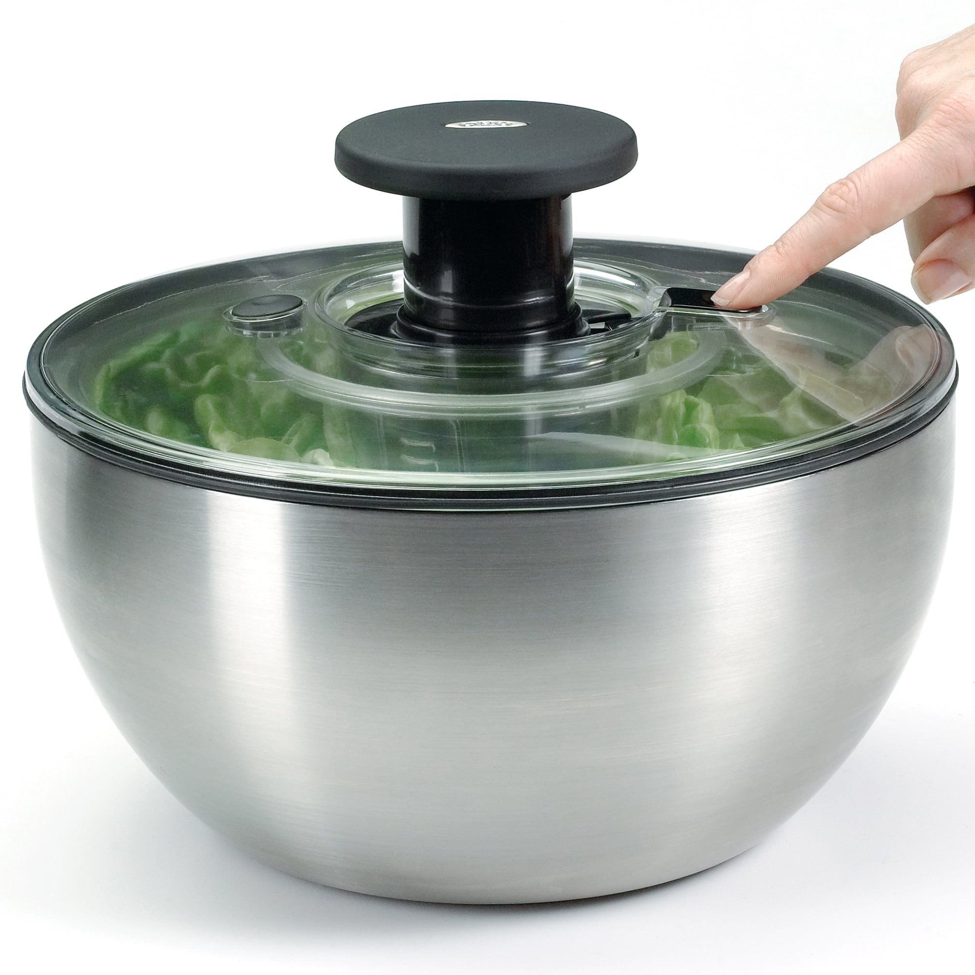OXO Large Stainless Steel Non-Slip Salad Spinner with Clear