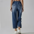 thumbnail image 3 of Women's Drawstring Straight Leg Jeans Elastic Mid Rise Wash Pleated Detail Denim Jeans Temp Life Leggings Womens Tall Pants Tall Womens Clothes Woman Jean Pants Womens Pants Relaxed Fit Denim Pants, 3 of 6