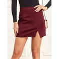 thumbnail image 3 of Deago Women's High Waist Faux Suede Side Split Bodycon Short A Line Mini Pencil Skirt (Red, XL), 3 of 9