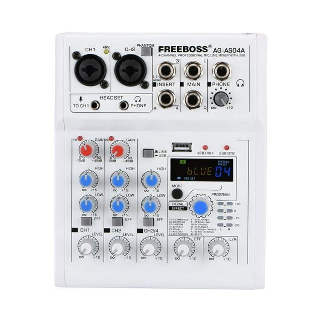 Milaget 4-Channel DJ Mixer with Built-In Audio Interface, Connect To Mobile Phone,