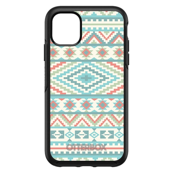 DistinctInk OtterBox Symmetry Custom Case for Apple iPhone 15 (6.1" Screen) - Blue Orange White Tribal Print - Raised Bezel Screen Guard