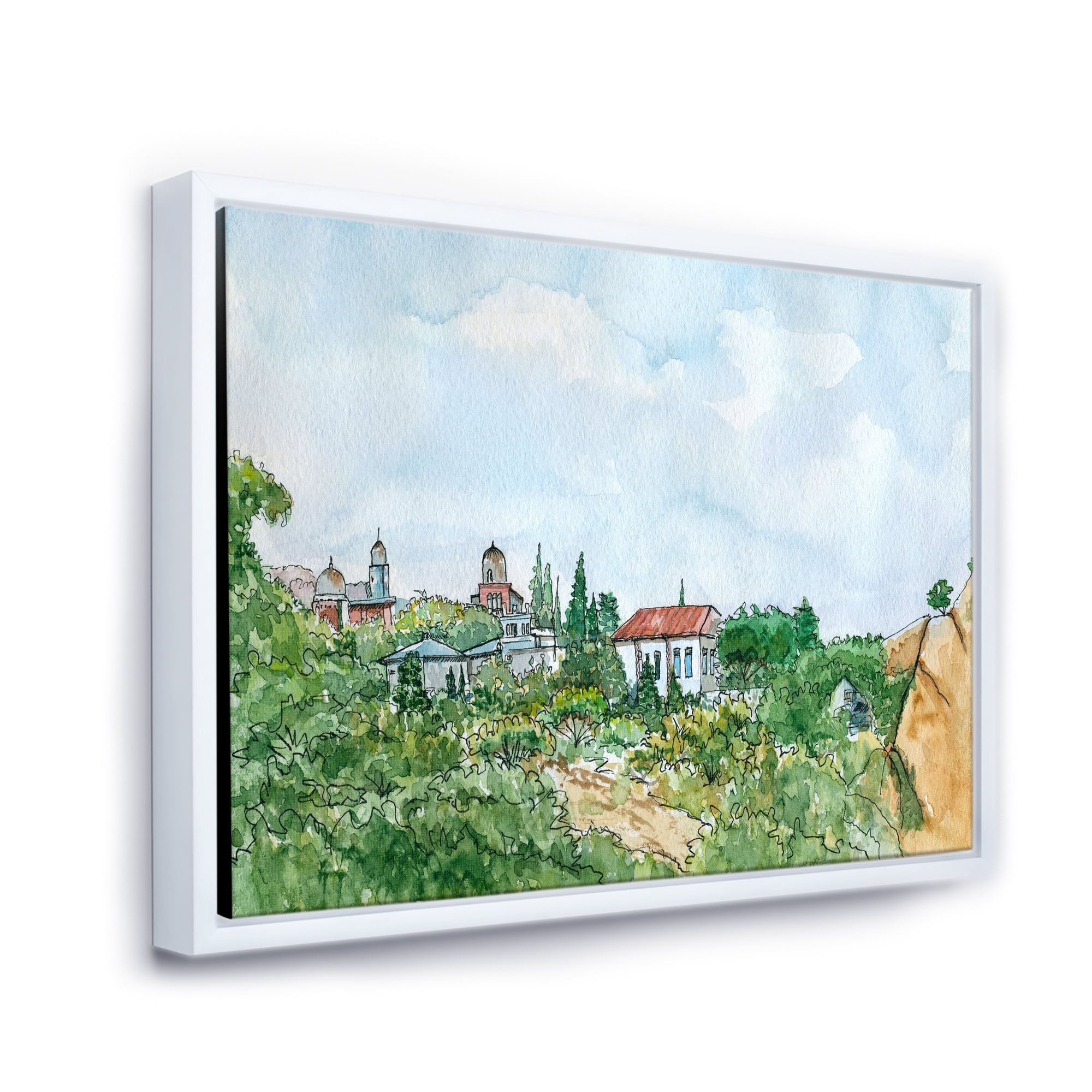 Designart 'White House With Red Roof In The Lush Green Countryside' Traditional Framed Canvas Wall Art Print