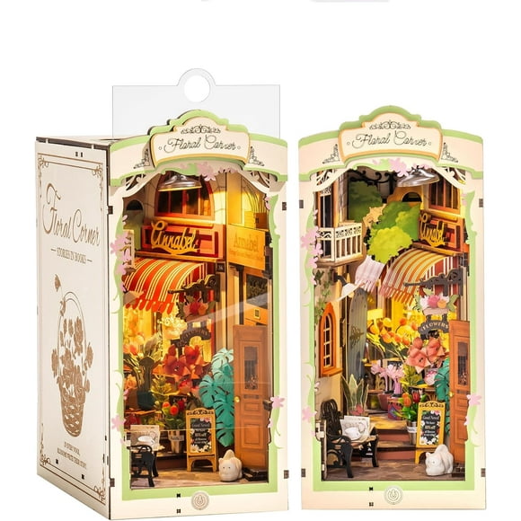 Rolife 3D Jigsaw Puzzle Wooden Model Building Kit Book Nook Floral Corner Bookend Stand DIY Bookshelf Insert Decor Gift for Teen Adults