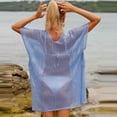 thumbnail image 5 of Tqyyweavej Crochet Cover Ups for Swimwear Women Drawstring Solid Color Short Sleeve Beach Cover Up Free Size Loose V Neck Popular Swimsuits Coverups, 5 of 5