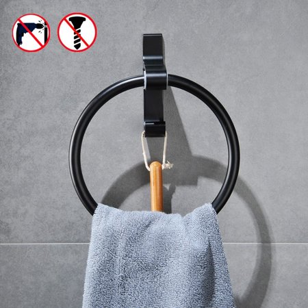 Besy Self Adhesive Black Aluminum Hand Towel Ring For Bathroom No Besy Self Adhesive Black Aluminum Hand Towel Ring For Bathroom No Drill Wall Mounted Instantly