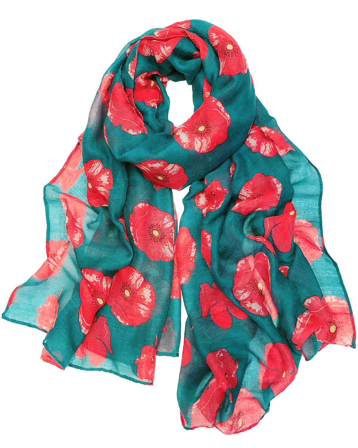 Light blue poppy Long Scarf Wrap lovely material brand new shawl gift Throw 