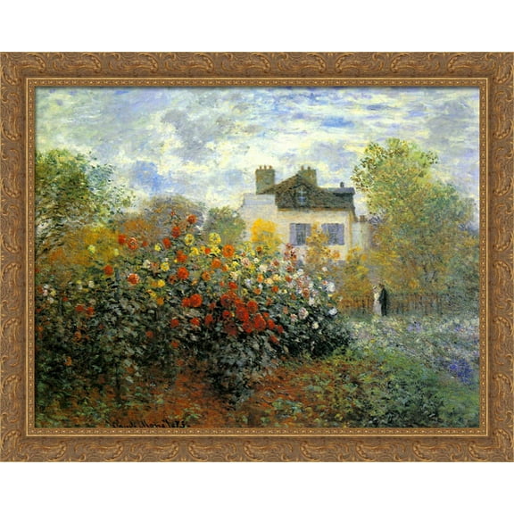The Garden of Monet at Argenteuil 36x28 Large Gold Ornate Wood Framed Canvas Art by Claude Monet