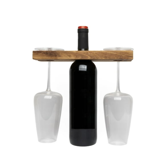 Ironwood Gourmet Acacia Wood Wine Glass Holder For Wine Bottles, Holds 2 Wine Glasses