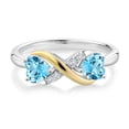 thumbnail image 2 of Gem Stone King 1.14 Ct Heart Shape Swiss Blue Topaz 925 Silver and 10K Yellow Gold Lab Grown Diamond Ring, 2 of 5