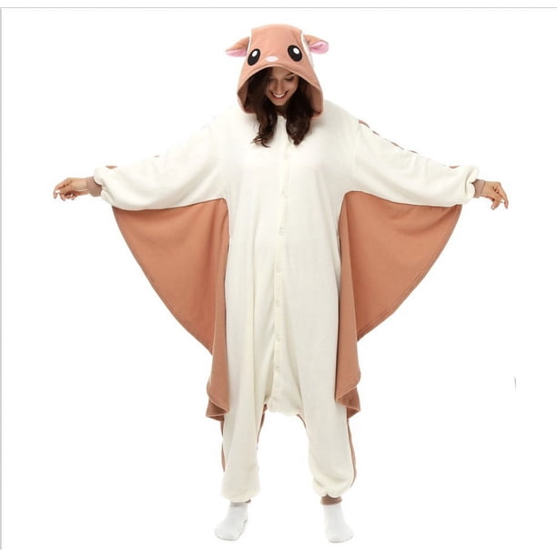Pijama de una pieza con dibujos de animales de ratón volador de vellón, pijama de manga larga para hombre y mujer, ropa de invierno para el hogar