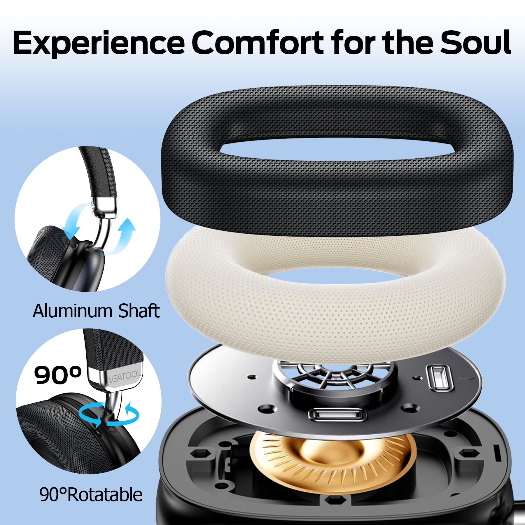 Bluetooth Headphones Over Ear, 65Hrs Playtime Wireless Headphones,Bass Boosted by 90%,Lightweight Headset with Deep Bass, Clear Call with 4 Noise Cancelling Mics,Low Latency for Travel Work Cellphone thumbnail 8