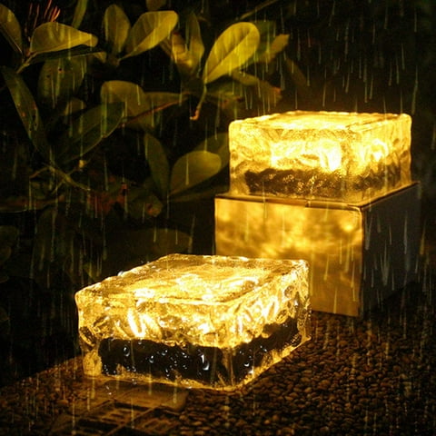 Solar Brick Lights - Outdoor Waterproof Ice Cube Lights for Garden Pathway, Christmas Festival Decorative Rock Cube Lights (4 Pack, Warm White)