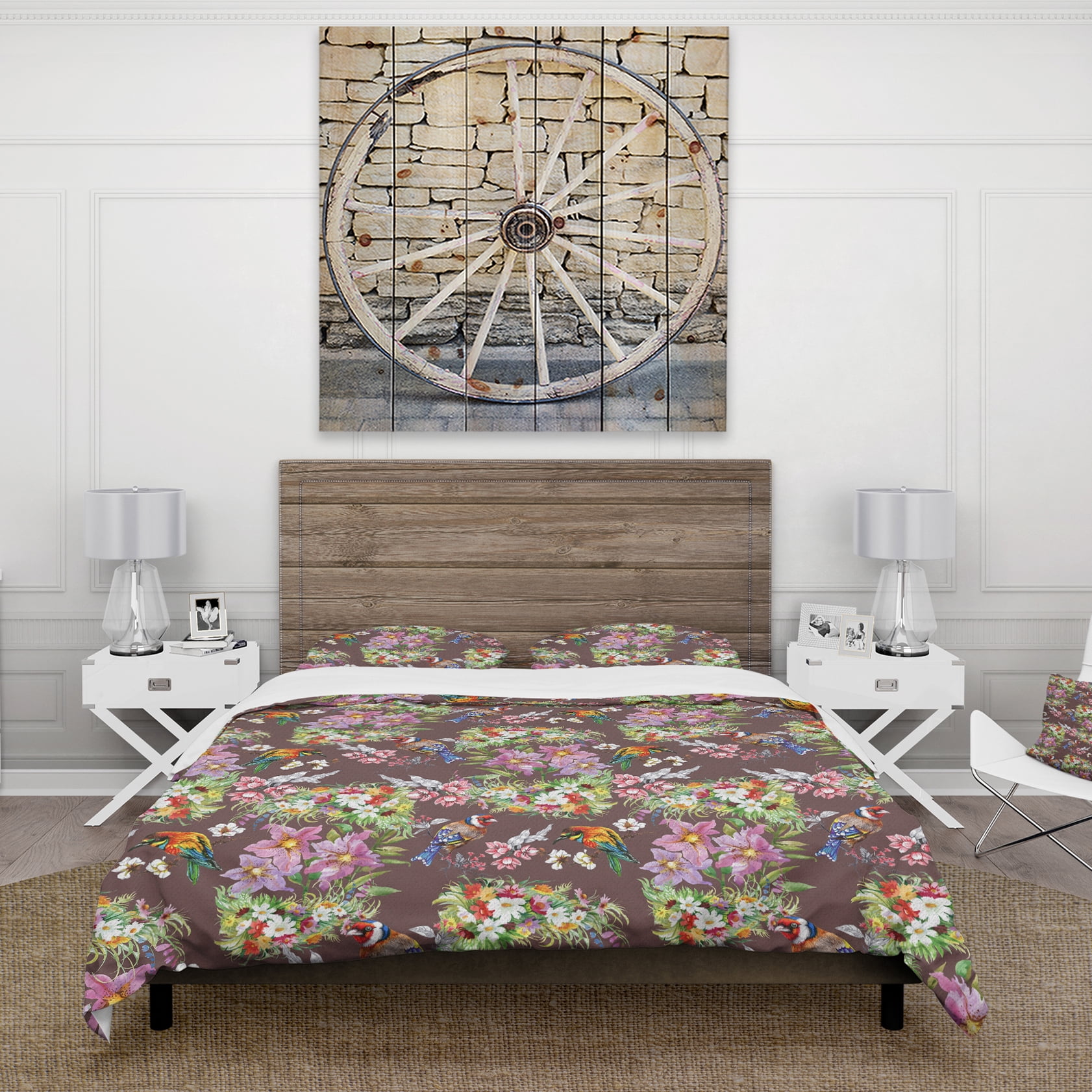 Designart 'Colorful Birds and Flowers' Cabin & Lodge Duvet Cover Set