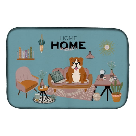 Red White English Bulldog Sweet Home Dish Drying Mat