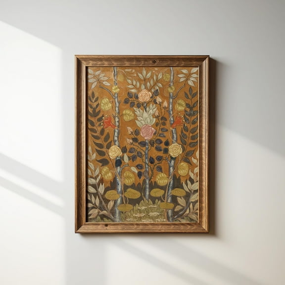 Vintage Folk Art Botanical Wall Print, Grandmillennial Aesthetic Fall Decor, Cottage Core Gallery Art, Printed And Shipped Artwork Home Decor #95, Unframed Poster Size 8x12