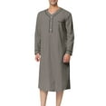 thumbnail image 2 of Mens Nightshirt Sleepwear Casual Long Sleeve V Neck Henley Sleep Shirt Loungewear with Pocket, 2 of 6