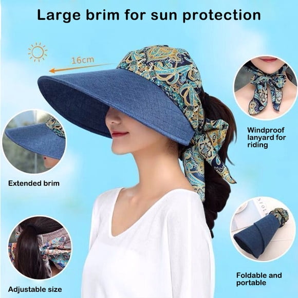 thinsony Cotton Linen Women Sunhat Decorative Colorful Replacement Windproof Breathable Summer Beach Sunbonnet Hat Cap Headwear Dark Cyan