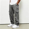 thumbnail image 4 of Domuza Cargo Sweatpants for Men Straight Wide Leg Baggy Pants Drawstring Elastic Waist Jogger Sweatpant Stretch Trouser with Pockets, 4 of 8